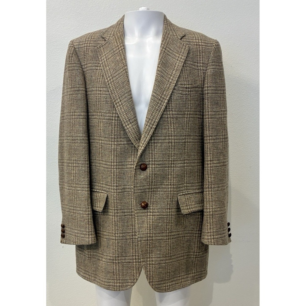Vtg Stanley Blacker Wool Gun Club Check Tweed Blazer Mens 44L Brown Sport Coat